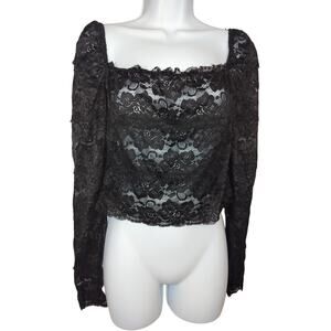 GUESS Black Lace Long-Sleeve Top Size L